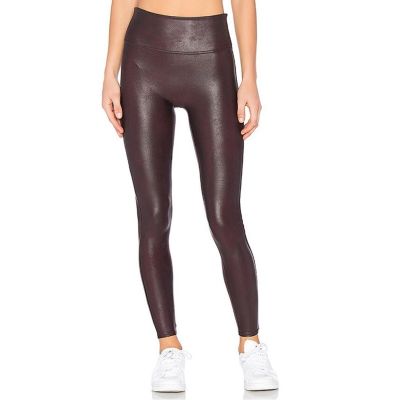 Spanx Faux Leather Wine Burgundy Power Waistband Contoured Leggings Women Medium