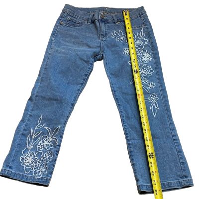 Soho Jeans by New York & Company Legging Crop Floral Embroidered Light Wash Sz 4