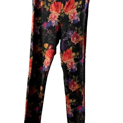 Johnny Was Bossanova Black Purple Gold Rose Floral  Leggings Large