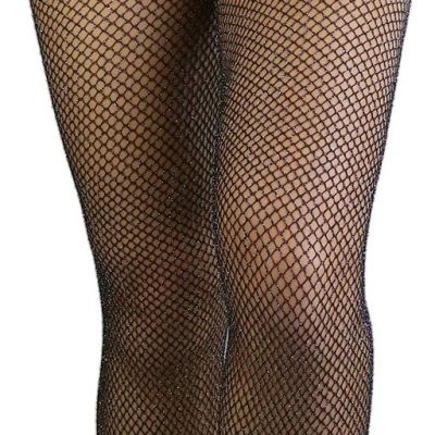 Women's Glitter Detail Fishnet Tights - Black/Silver - One Size