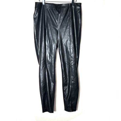 Bar III black faux leather front elastic waist legging pants size large L B20