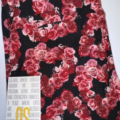 NEW LuLaRoe OS (2-10) Black & White Pink Flower Hearts Valentines Day Leggings