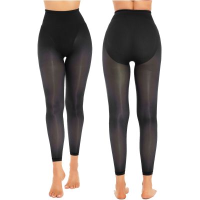 Womens Sheer Mesh High-Waist Crotchless Leggings Yoga Workout Party Club Pants