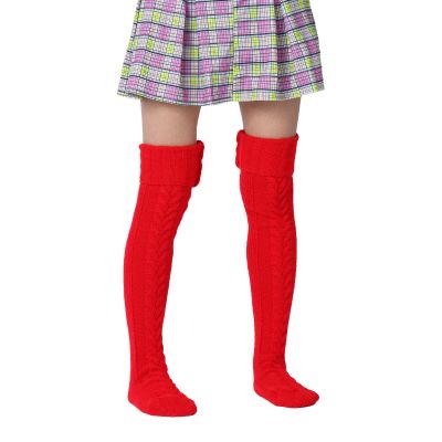 Women Wool Thigh High Stocking Twist Knit Solid Color Fluffy Over Keen Socks