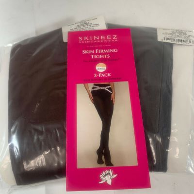 2 pr Skineez Skin Firming Opaque Tights Sizes M-XL - Char/Blk, Brn/Blk, Blk/Blk