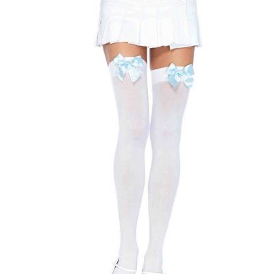 Leg Avenue 7451 Women's White Over the Knee Stocking Pantyhose w/Bows - One Size