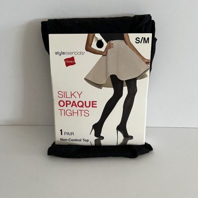 ???? Hanes Silky Opaque Tights 1 Pair Non-Control Top Black Size SMALL/MED