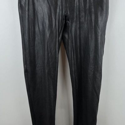 SPANX Black Faux Leather Leggings Large High Waist Washable Shapewear  #2437