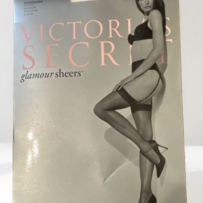 2 Pair Victoria's Secret Glamour Sheers Garter Stockings White Medium NEW NIP