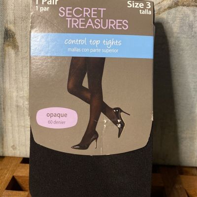 Women Secret Treasures Control Top Opaque Black 60 Denier Tights Size 3