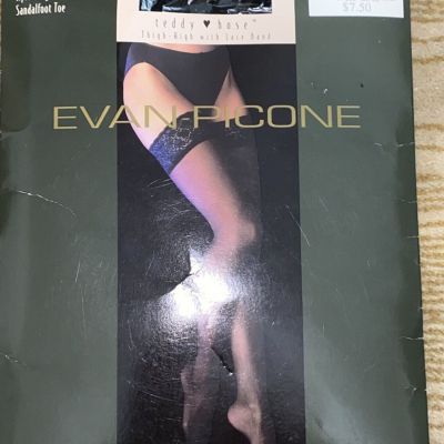 Evan-Picone Black Onyx Teddy Hose Thigh High Lace Band Size 3