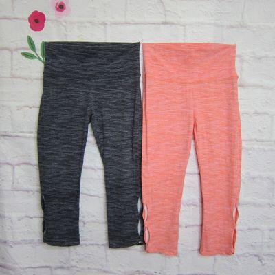 Aerie Chill Play Move 3/4 Crop Hi Rise Leggings Coral Pink & Charcoal Gray sz. L