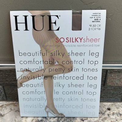 Hue So Silky Sheer control top invisible reinforced toe pantyhose sz 4 natural