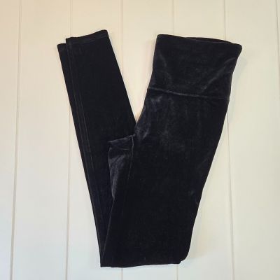 Spanx High Rise Black Velvet Leggings Women's Size Medium Slimming Shaping