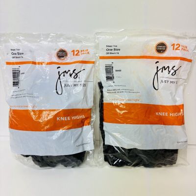 Just My Size JMS Knee Highs 12 Pack One Size Sheer Toe Off Black Lot of 2 Sealed