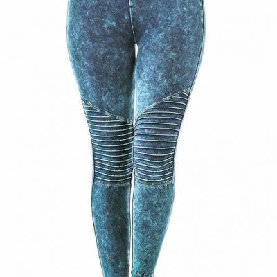 ZENANA Gym Workout Moto Leggings Mineral Washed Wide Waistband