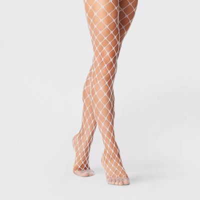 A New Day Women's Open Fishnet Tights Stockings White Size M/L NEW in Package