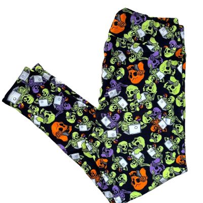 Lularoe Halloween Leggings Skeletons On Laptops & Cell Phones Print SOFT! Sz TC2