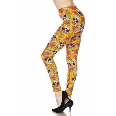 Plus Size Womens Buttery soft floral petal sugar skull leggings