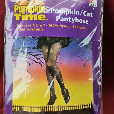 Pumpkin Time one size fits all Pumpkin cat Ghost pantyhose Kmart NOS Halloween