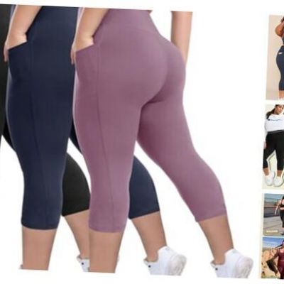 3 Pack Plus Size Leggings with 4X-Large Plus Capri-black/Navy Blue/Pink