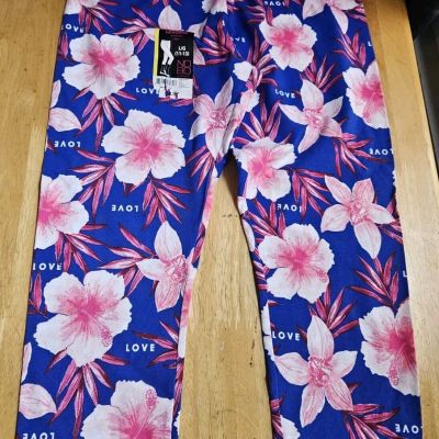 P04 No Boundaries Blue Floral Love Capri Leggings Size Large Juniors