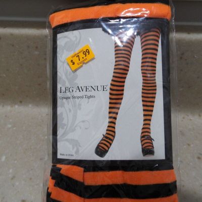 Leg Avenue 7100 Opaque Striped Orange Black OS Tights 90-160lbs