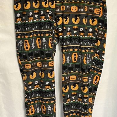 Faded Glory Halloween Leggings Womens 1X (16W) Gray With Halloween Characters