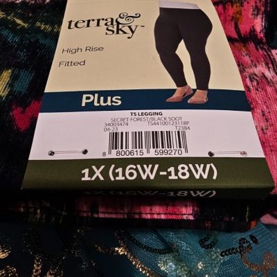 Terra & Sky~ NEW?Woman's PLUS Ankle legging's size 1X~green/orange/pink floral