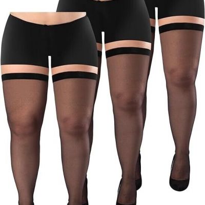 3 PAIRS PLUS SIZE SEMI SHEER THIGH HIGH STOCKINGS NYLON OVER THE KNEE SOCKS HOSI