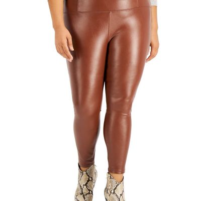 Tinseltown Trendy Plus Size Faux-Leather Leggings, Hot Chocolate, 1X