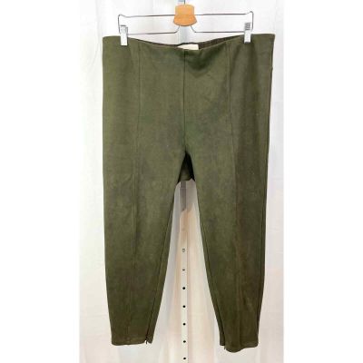 by ANTHROPOLOGIE Faux Suede Leggings Ankle Zip Pull On Olive Green Size 18W Plus
