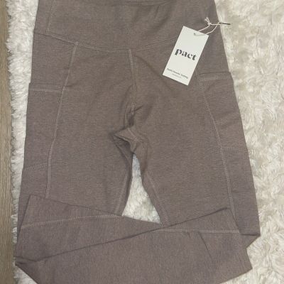 ????Pact Womens Taupe Pocket Leggings Size S High Rise Gym Workout Lounge NWT ????