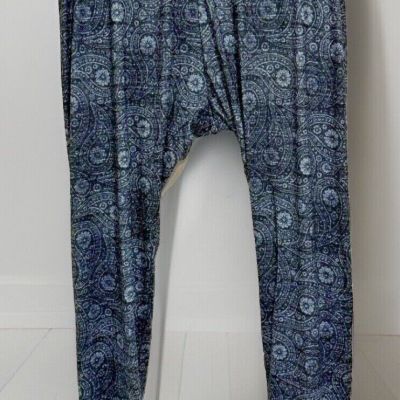 Womens Cropped Legging Blue Paisley Mid Rise Elastic Waist Plus Size 1X