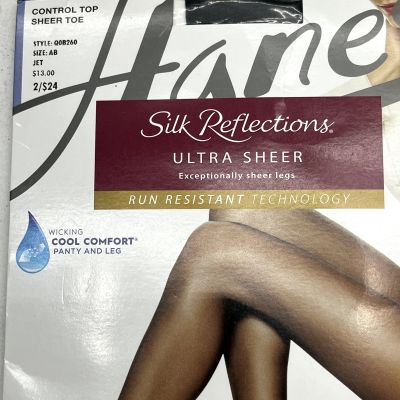 Hanes Jet Black Control Top Sheer Toe Tights Women's Size Size AB