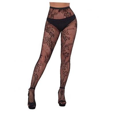 Womens Tights Fishnet Stockings Thigh High Waist Patterned One Size Black_6160