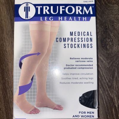 Truform Stockings Thigh High Open Toe Dot Top: 20-30 mmHg L BLACK (0868BL-L)