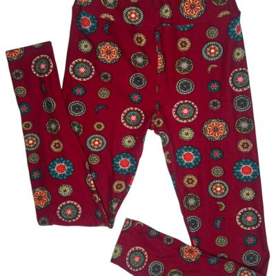 LuLaRoe Womens Leggings Maroon Kaleidoscope Pattern Buttery Soft One Size