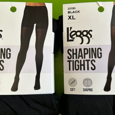 Lot 2 NEW L'eggs Black Shaping Tights XL 175-240 lbs 5'-6'