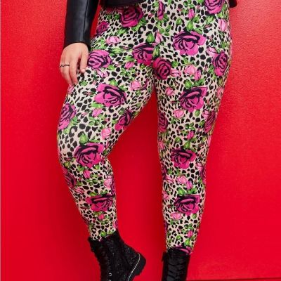 Torrid Betsey Johnson Legging Bright Roses Leopard NWT New 0X