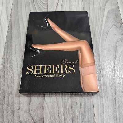 NIP Honey Birdette Caramel Sheers Stockings Stay Ups Hosiery Size Medium