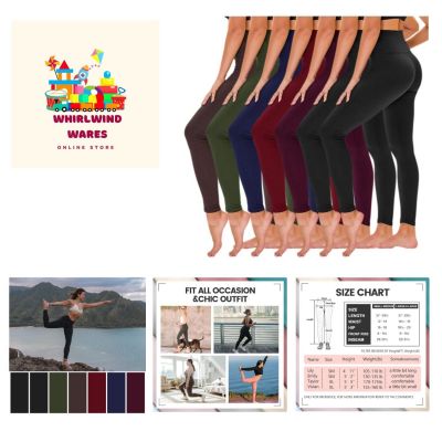 7 Pack Leggings for Women, Black High Waisted Plus Size Yoga Pants for Workou...