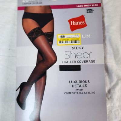 Hanes Solutions Women's Silky Sheer Thigh Highs - Black Size S 20 Denier