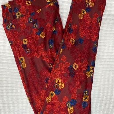 New Womans LuLaRoe Burgundy Red Blue Yellow Geo Pattern Leggings TC