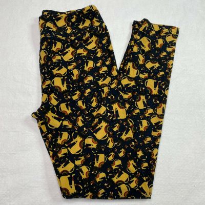 Lula Roe Womens Leggings One Size sz 2-10 Black Tan Egyptian Cat Lightweight NEW