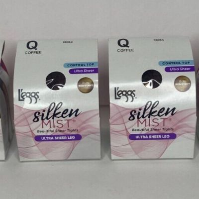 4 L'eggs Silken Mist COFFEE Control Top Ultra Sheer Run Resistant Tights size Q