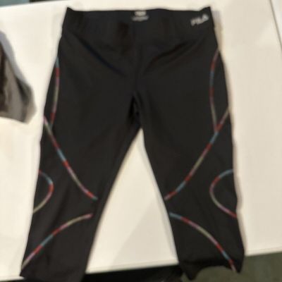 Fila Sport Black Crop Leggings with Rainbow Stitching L