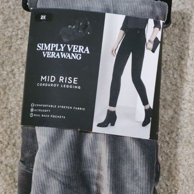 Simply Vera VeraWang Corduroy Leggings Stretch Plus Size 2X (20W-22W) Grey NEW