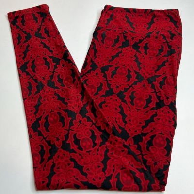 NEW LuLaRoe TC Leggings RED BLACK Face Bones Scroll SKULL HALLOWEEN Gothic Goth