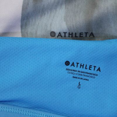 Athleta Womens Sports Bra Blue Abstract Print Pull On Leggings Size M lot 2